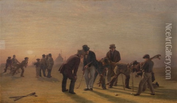 A Summer Evening On The Musselburgh Links: Golfers Oil Painting - Charles Lees