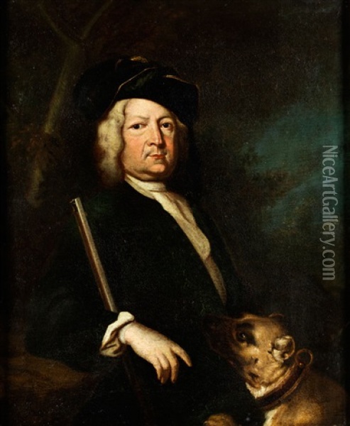 Herrenportrat In Jagdlichem Gewand Mit Jagdhund Oil Painting - Johann (Jan) Kupetzki
