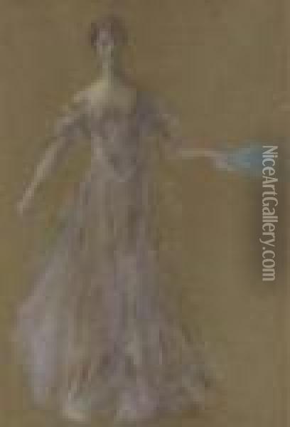 Lady In A Lavender Dress Oil Painting - Thomas Wilmer Dewing