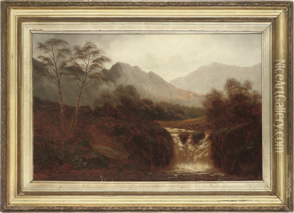 The Waterfall; And The River Landscape Oil Painting - Alfred Walter Bayes
