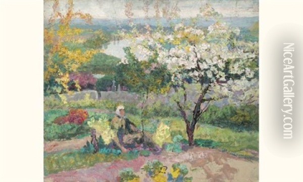 Sous Le Poirier En Fleurs Oil Painting - Victor Charreton