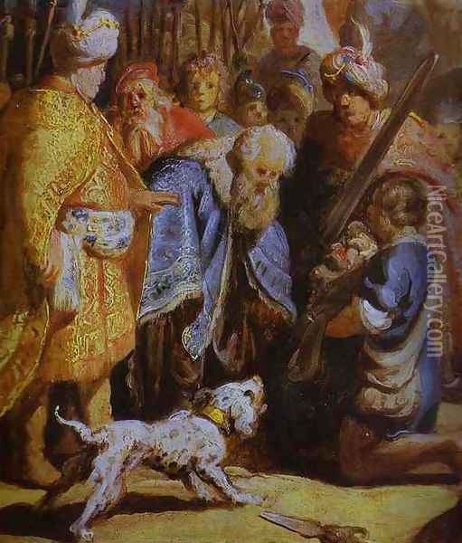 David Presenting the Head of Goliath to King Saul Oil Painting - Rembrandt Van Rijn