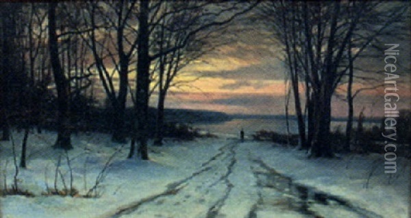 Jagare I Skogsglanta, Vintereftermiddag Oil Painting - Axel Hjalmar Lindqvist