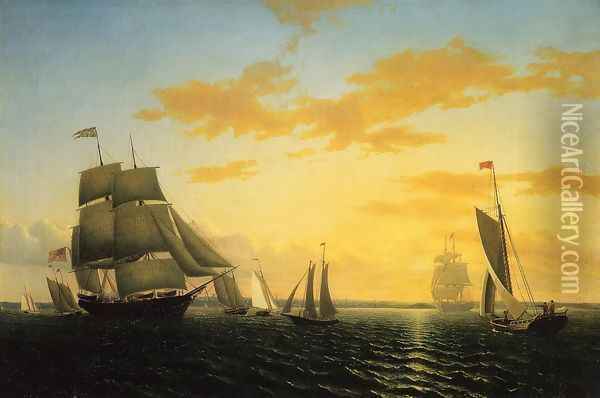 New Bedford Harbor at Sunset Oil Painting - William Bradford