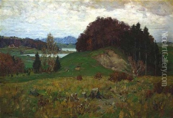 Herbstliche Seenlandschaft Mit Einer Anhohe Oil Painting - Franz Xaver Hoch