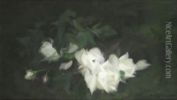White Roses 2 Oil Painting - James Stuart Park