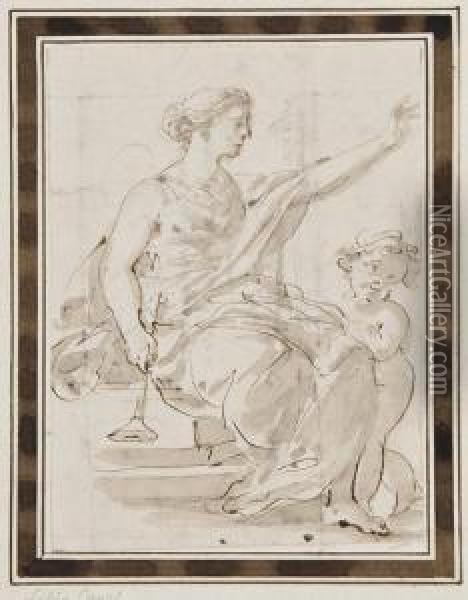 Allegory Of Music 
Pen And Ink, 
With Grey Wash Oil Painting - Giustino Menescardi