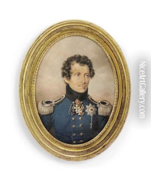 Prince William Of Prussia (1783-1851), In Military Uniform, Blue Coat With Gold Buttons, Black And Silver Epaulettes, Black Collar Oil Painting - Friedrich Johann Gottlieb (Franz) Lieder