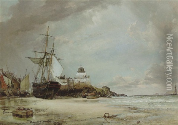 The Pier And Bay Of St.ives, Cornwall Oil Painting - Edward William Cooke