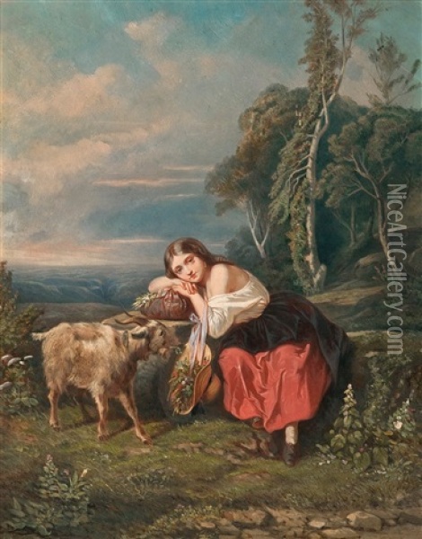 The Shepherd Girl Oil Painting - Camille Joseph Etienne Roqueplan