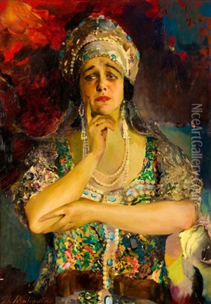 Portrait Of The Singer Nadezhda Plevitskaya Oil Painting - Filip Malyavin