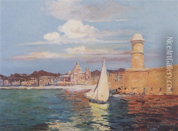 L'entree Du Port De Marseille Oil Painting - Francois Maurice Reynaud