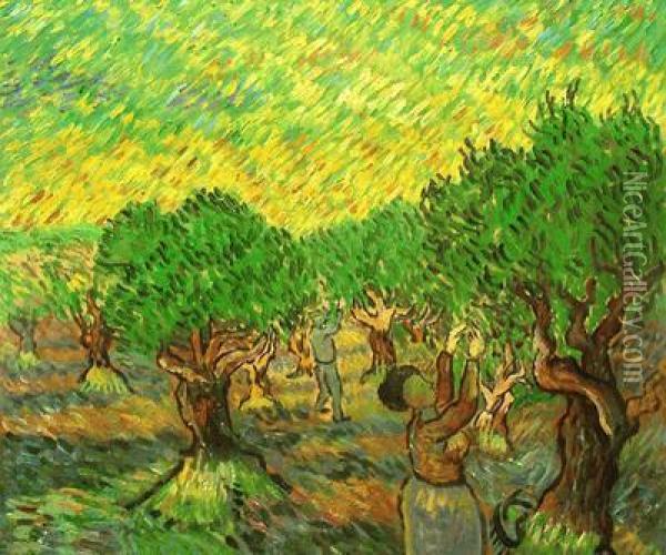 Olive Grove With Picking Figures Oil Painting - Vincent Van Gogh