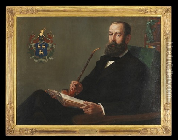 Portrait Of Arnold Green, Esquire, In His Study Oil Painting - Sydney Richmond Burleigh