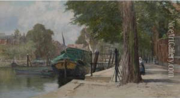 Along The Canal Oil Painting - Francis Hopkinson Smith