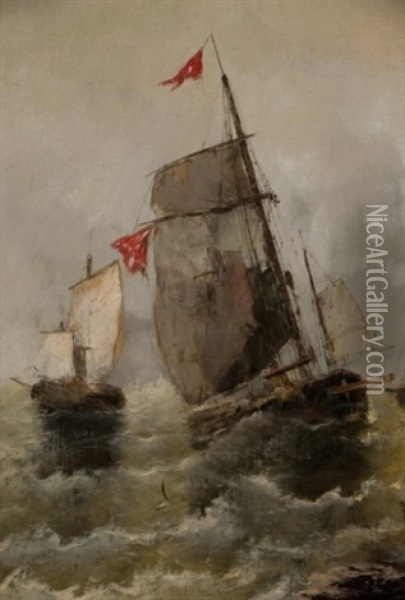 Ship Scene Oil Painting - Georg Fischhof