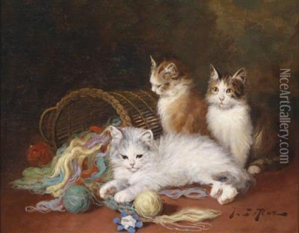 Cats Oil Painting - Jules Le Roy