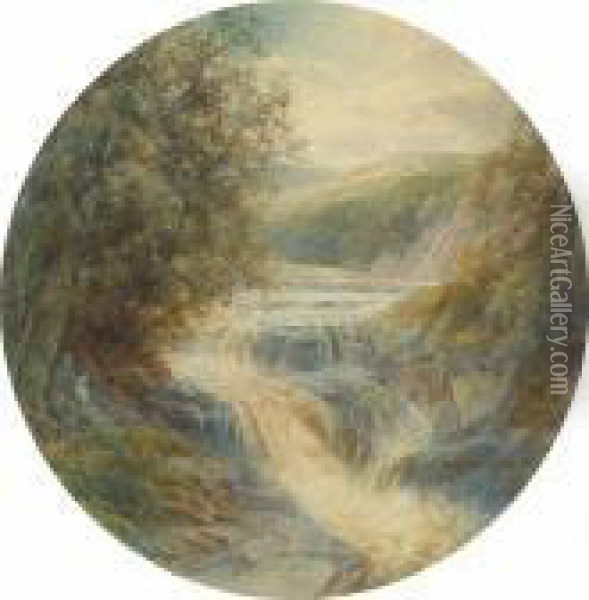 Figures By A Waterfall Oil Painting - James Stephen Gresley