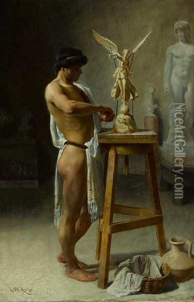 In The Sculptor's Studio Oil Painting - Christian Meyer Ross