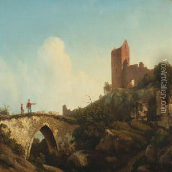 Scenery From Theruined Castle Hammershus, Bornholm Oil Painting - Georg Emil Libert