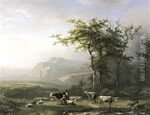 Zuiders Landschap Met Veehoeders Oil Painting - Ignatius Josephus van Regemorter
