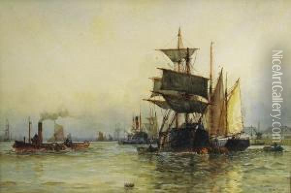 On The Thames Oil Painting - Frederick James Aldridge