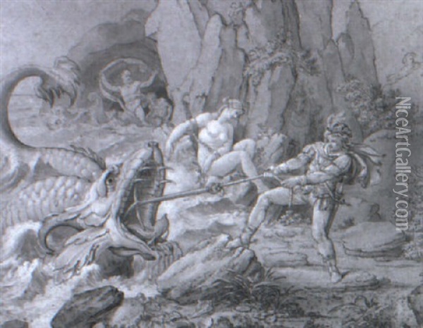 Perseus And Andromeda Oil Painting - Conrad Martin Metz