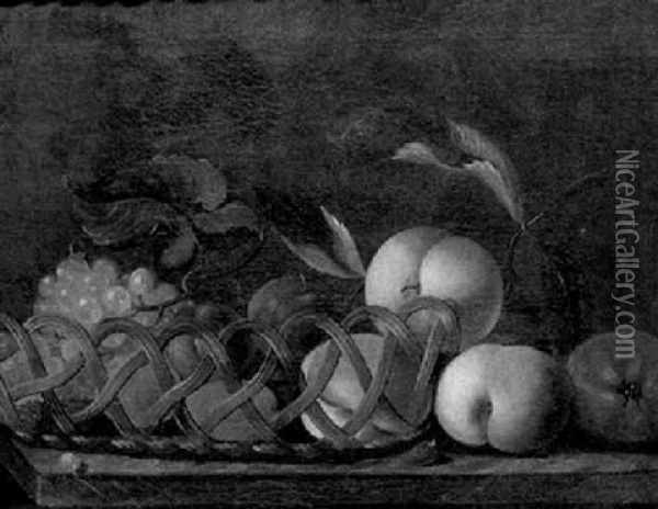 Still Life With Peaches And Grapes Oil Painting - William Jones