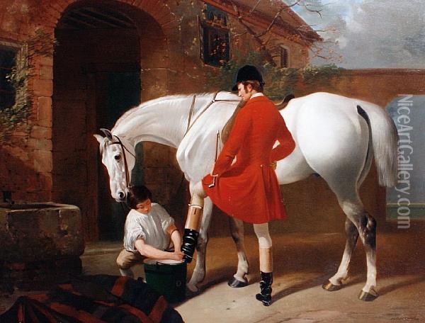 Preparing For The Hunt Oil Painting - Henry Barraud