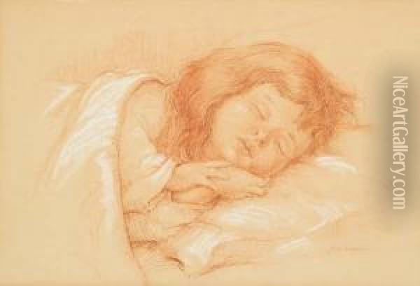 Sleeping Child. Oil Painting - Paul Archibald Caron