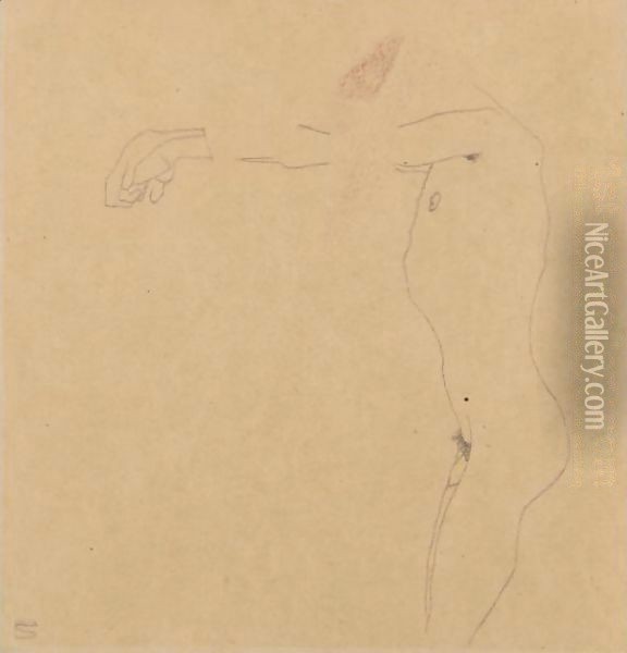 Mannlicher Akt Mit Nach Links Ausgestrecktem Armen (Male Nude With Outstreched Arms) Oil Painting - Egon Schiele