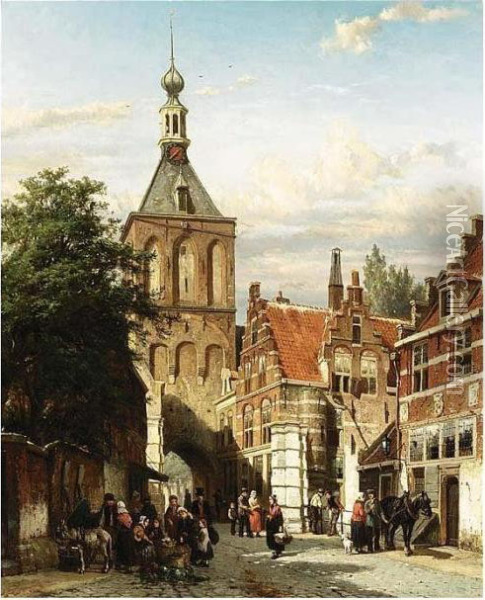 A View Of The Binnenpoort, Culemborg Oil Painting - Cornelis Springer