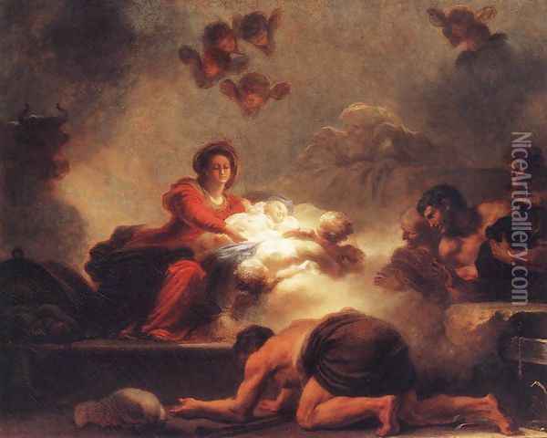 Adoration of the Shepherds c. 1775 Oil Painting - Jean-Honore Fragonard