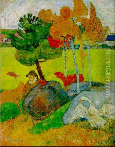 Petit Breton A L'oie Oil Painting - Paul Gauguin