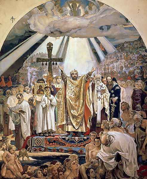 Baptism of Rus, 1885-96 Oil Painting - Viktor Vasnetsov