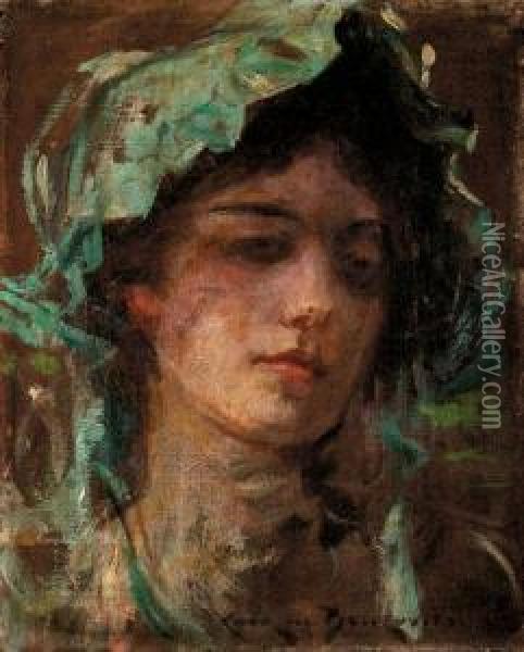 Study Of A Girl's Head Oil Painting - James Carroll Beckwith