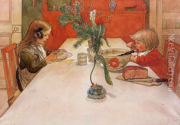 Evening Meal Oil Painting - Carl Larsson