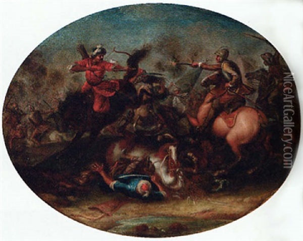 A Cavalry Engagement Between Turks And Saracens Oil Painting - Antonio Calza