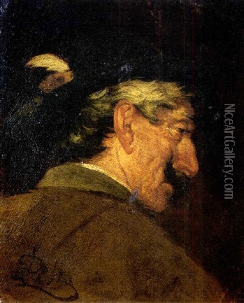 Brustbild Eines Grauhaarigen Tirolers Mit Grunem Oil Painting - Franz Von Defregger
