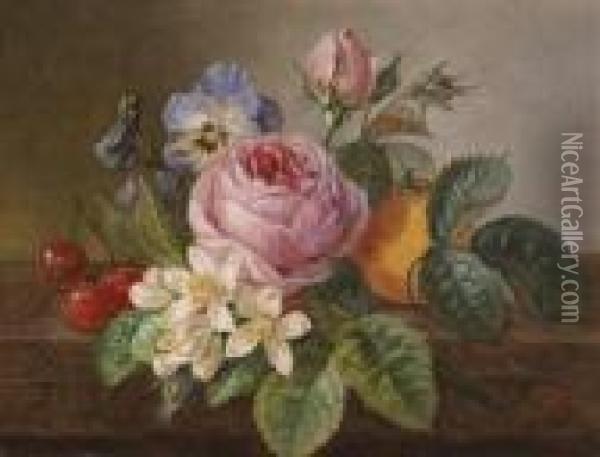 Floral Still Life With Roses Oil Painting - Johan Laurentz Jensen