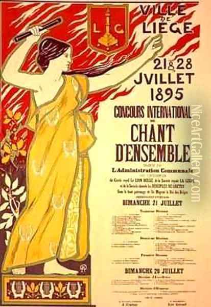 Reproduction of a poster advertising the Concours international de Chant densemble Liege Belgium Oil Painting - J.M. Donne