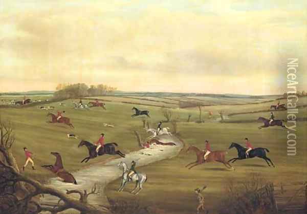 The Hunt Crossing the Snite, Leicestershire Oil Painting - William Nedham
