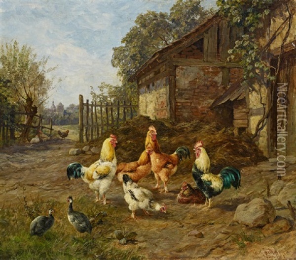 Huhnerhof Oil Painting - Carl Jutz the Elder