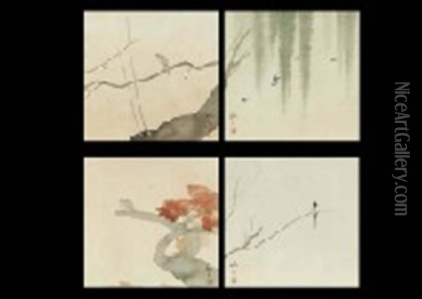 Seasons Flower And Birds (4 Works) Oil Painting - Kogetsu Saigo