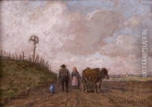Bauernpaar Mit Pfluggespann Oil Painting - Robert Schleich
