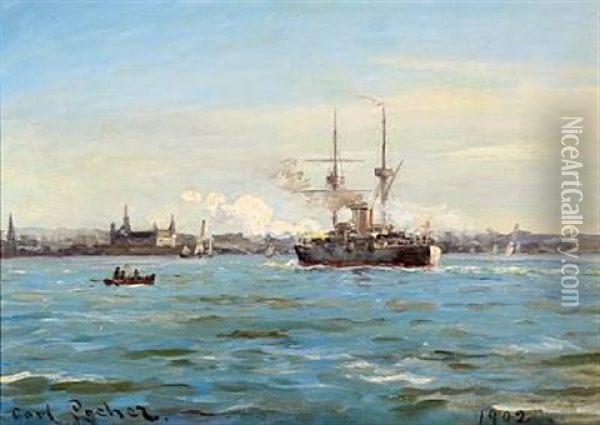 Sail-by Salute At Kronborg Oil Painting - Carl Ludvig Thilson Locher