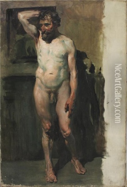 Studienhafte Darstellung Eines Manneraktes Oil Painting - Erich Kips