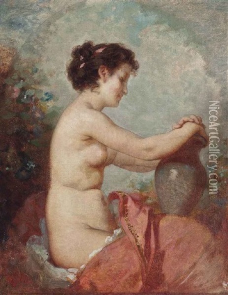 A Nymph Holding A Ewer Oil Painting - Charles Joshua Chaplin