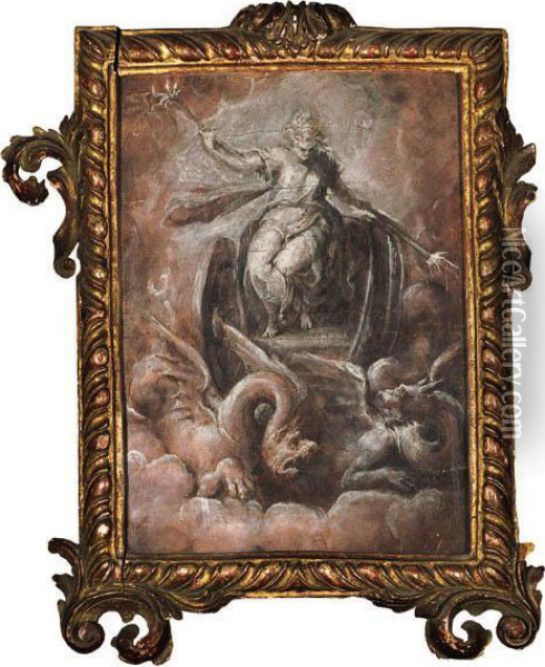 Ceres In A Chariot Drawn By Dragons Oil Painting - Andrea Meldolla Schiavone