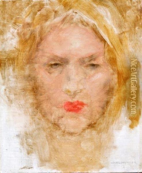 Kiss Ilona Arckepe Oil Painting - Bertalan Karlovszky